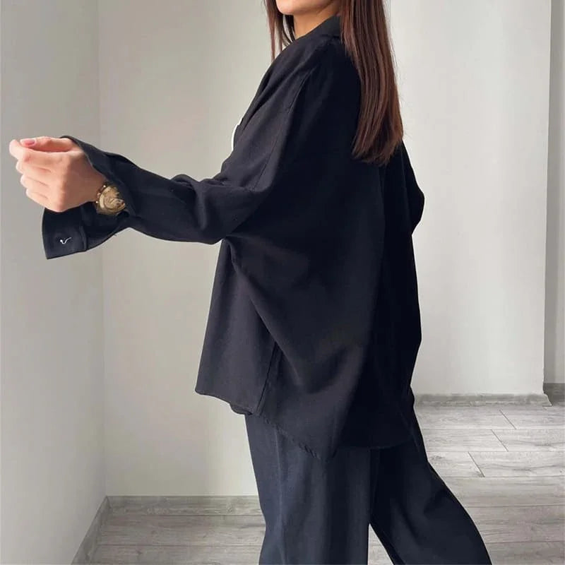 Ensemble Loungewear Chemise & Pantalon (Poches) - Vallure