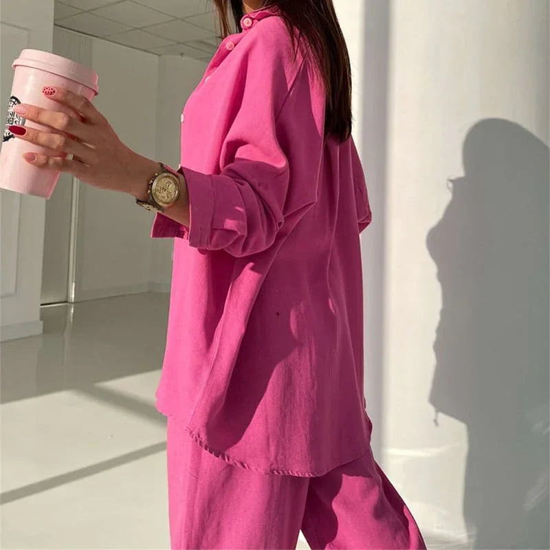 Ensemble Loungewear Chemise & Pantalon (Poches) - Vallure