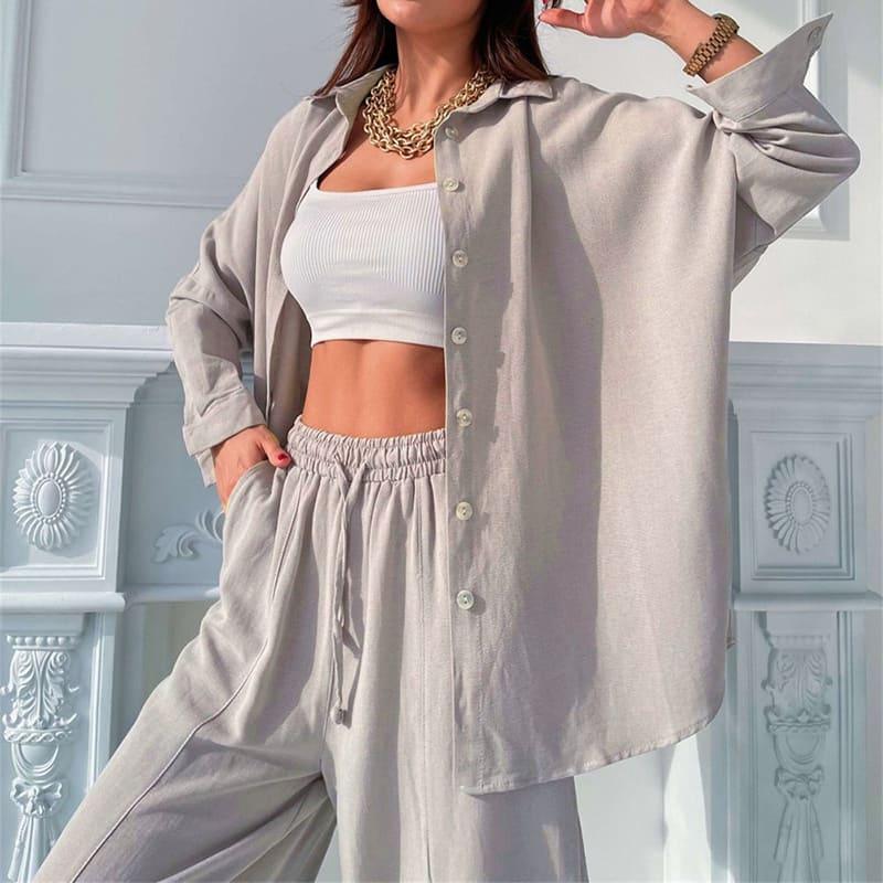 Ensemble Loungewear Chemise & Pantalon (Poches) - Vallure