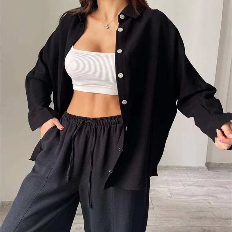 Ensemble Loungewear Chemise & Pantalon (Poches) - Vallure
