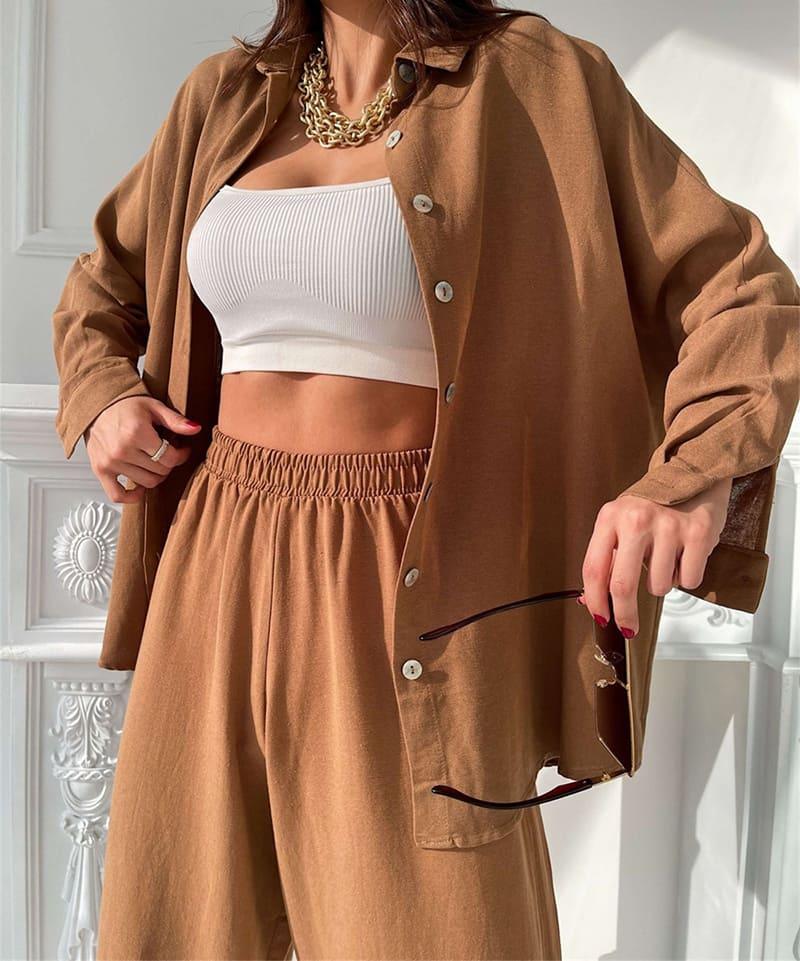 Ensemble Loungewear Chemise & Pantalon (Poches) - Vallure