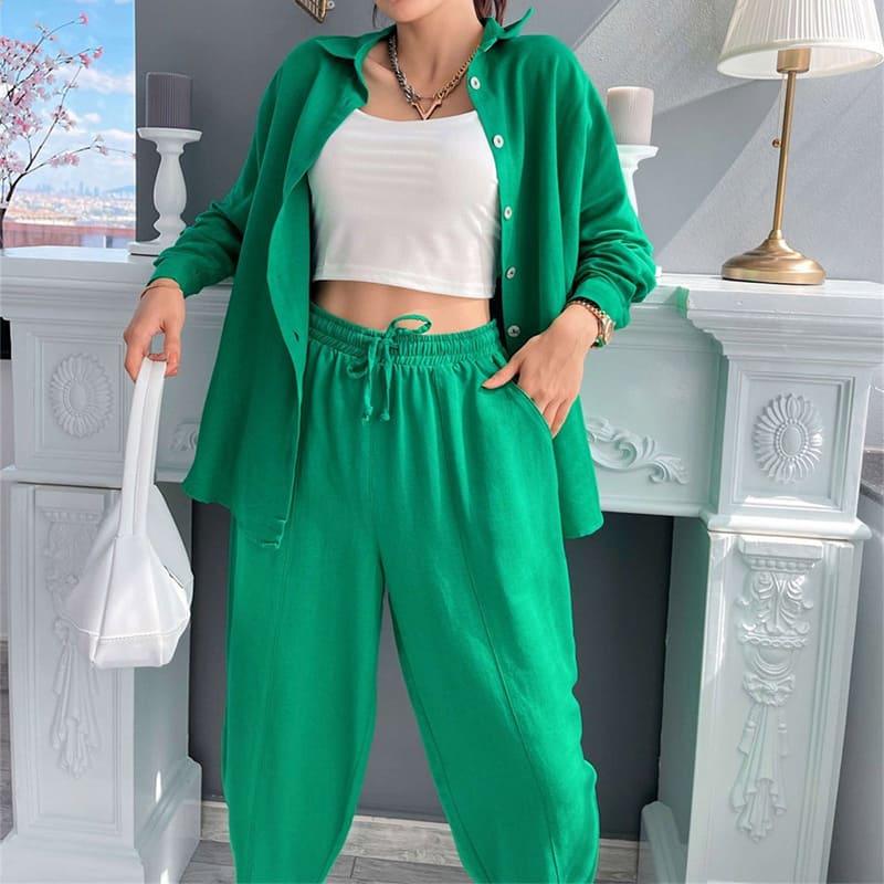 Ensemble Loungewear Chemise & Pantalon (Poches) - Vallure